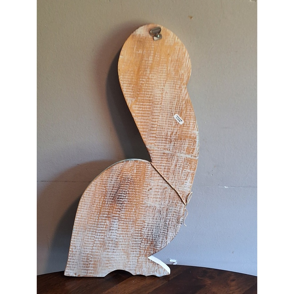 Hand Carved Wooden Pelican Wall Art Coastal Nautical Distressed Blue White 18in - Picture 2 of 8